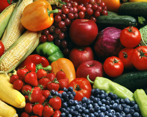 Fresh fruit and veggies for healthy skin